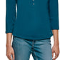 Calvin Klein Feminino Manga 3/4 Botões Frontais Henley Verde Tamanho P