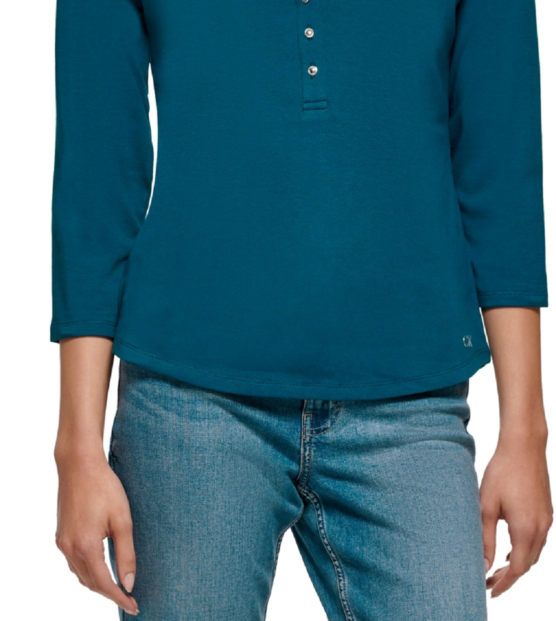 Calvin Klein Feminino Manga 3/4 Botões Frontais Henley Verde Tamanho P
