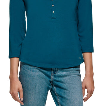 Calvin Klein Women's 3/4 Sleeve Button Front Henley Green Size Small