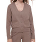 Calvin Klein Cardigan Feminino Manga Canelada Botões Frontais Marrom Tamanho Grande