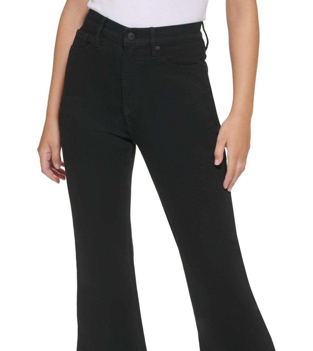 Calça jeans feminina Calvin Klein cintura alta flare com fenda, preta, tamanho 24