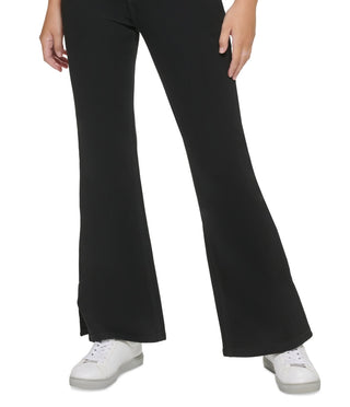 Calça jeans feminina Calvin Klein cintura alta flare com fenda, preta, tamanho 24