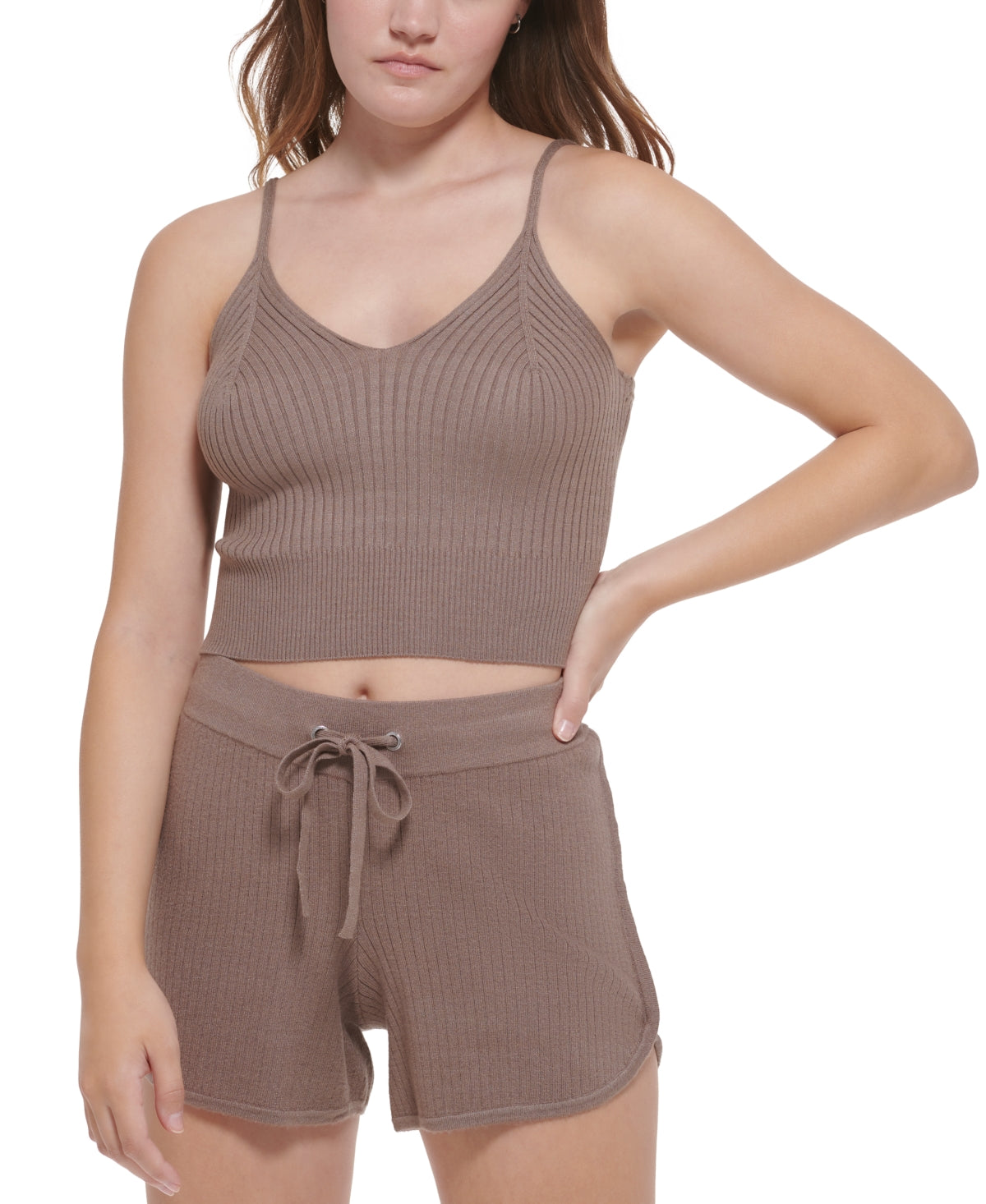 Blusa feminina Calvin Klein Jeans em malha canelada sem mangas, marrom, tamanho grande