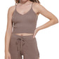 Blusa feminina Calvin Klein de malha canelada sem mangas, marrom, tamanho médio