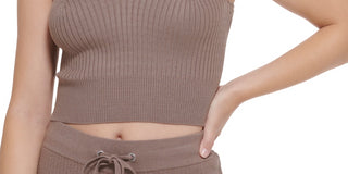 Calvin Klein Women's Ribbed Knit Sleeveless Top Brown Size Medium
