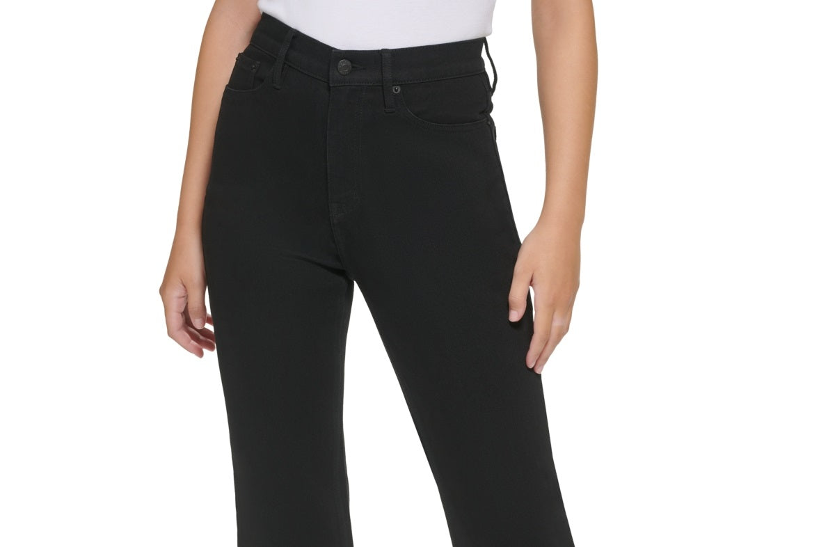 Calça jeans feminina Calvin Klein Jeans cintura alta flare com fenda, preta, tamanho 30