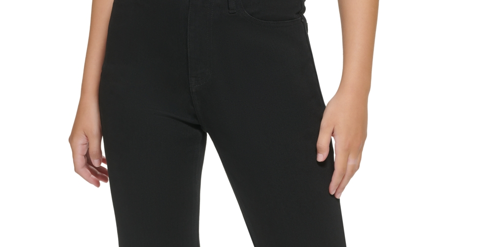 Calça jeans feminina Calvin Klein cintura alta flare com fenda, preta, tamanho 29