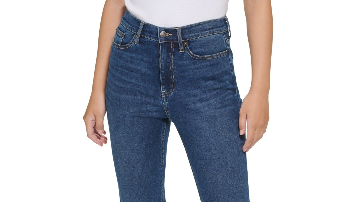 Calça jeans feminina Calvin Klein Jeans cintura alta flare com fenda azul tamanho 32