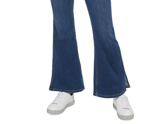 Calça jeans feminina Calvin Klein Jeans cintura alta flare com fenda azul tamanho 32