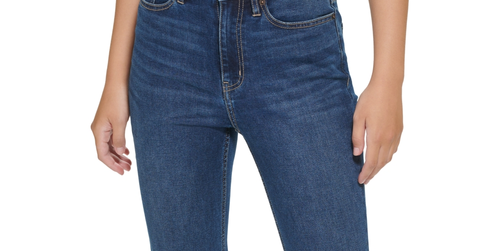 Calça jeans feminina Calvin Klein Jeans cintura alta flare com fenda, azul, tamanho 27