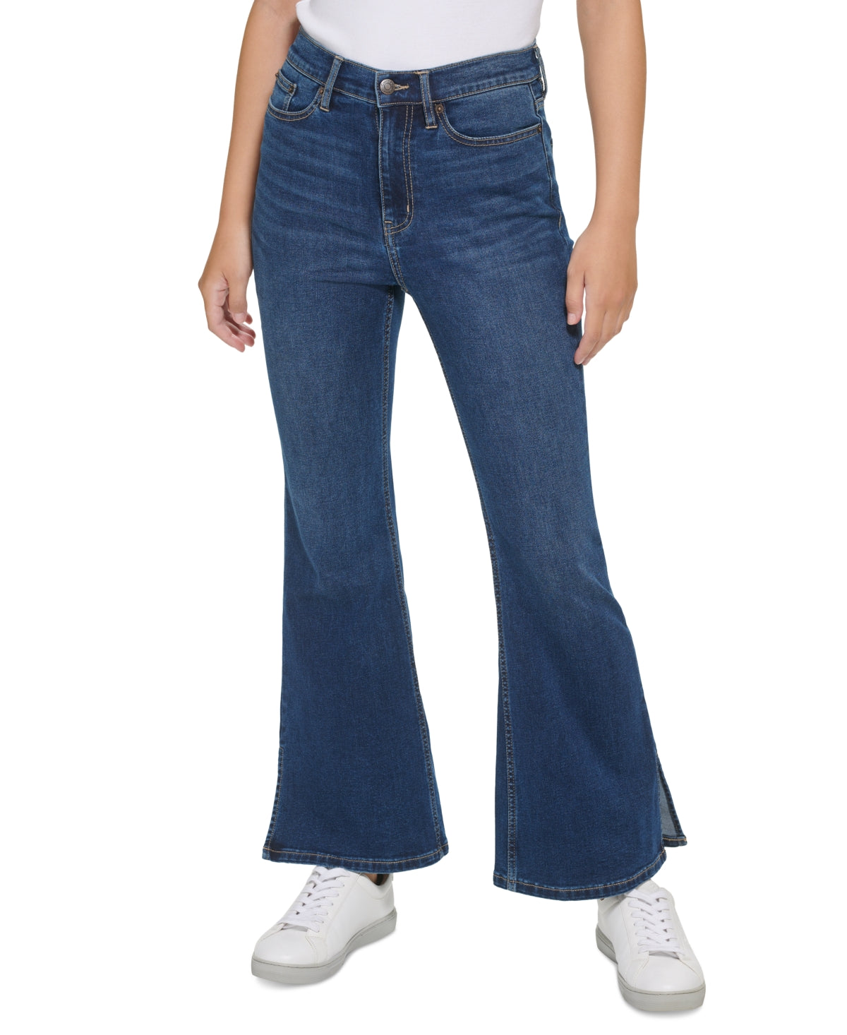 Calça Jeans Calvin Klein Feminina Cintura Alta Flare Bainha Fenda Azul Tamanho 26