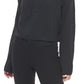 Blusa feminina Calvin Klein com capuz e manga sino, preta, tamanho médio