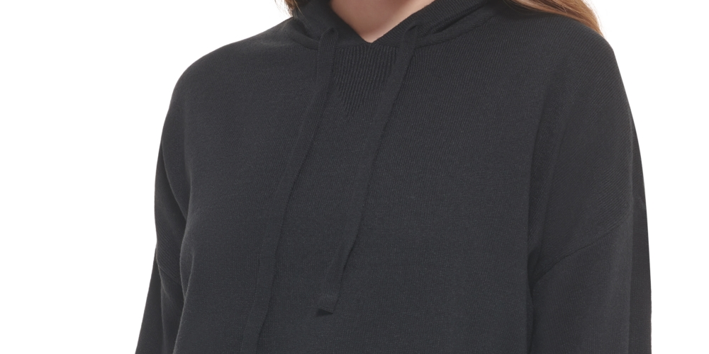 Blusa feminina Calvin Klein Jeans com capuz e manga sino, preta, tamanho pequeno