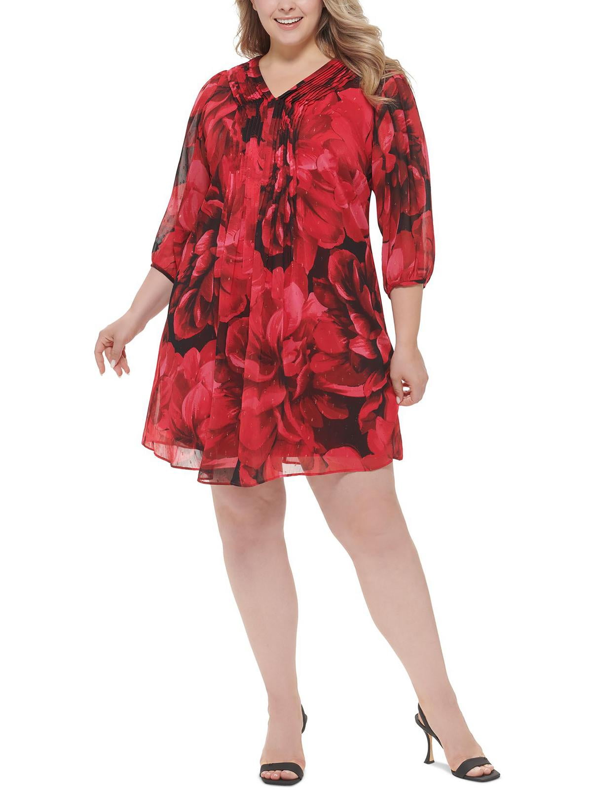Vestido Calvin Klein Feminino em Chiffon com Acabamento Pintuck Vermelho Tamanho 22