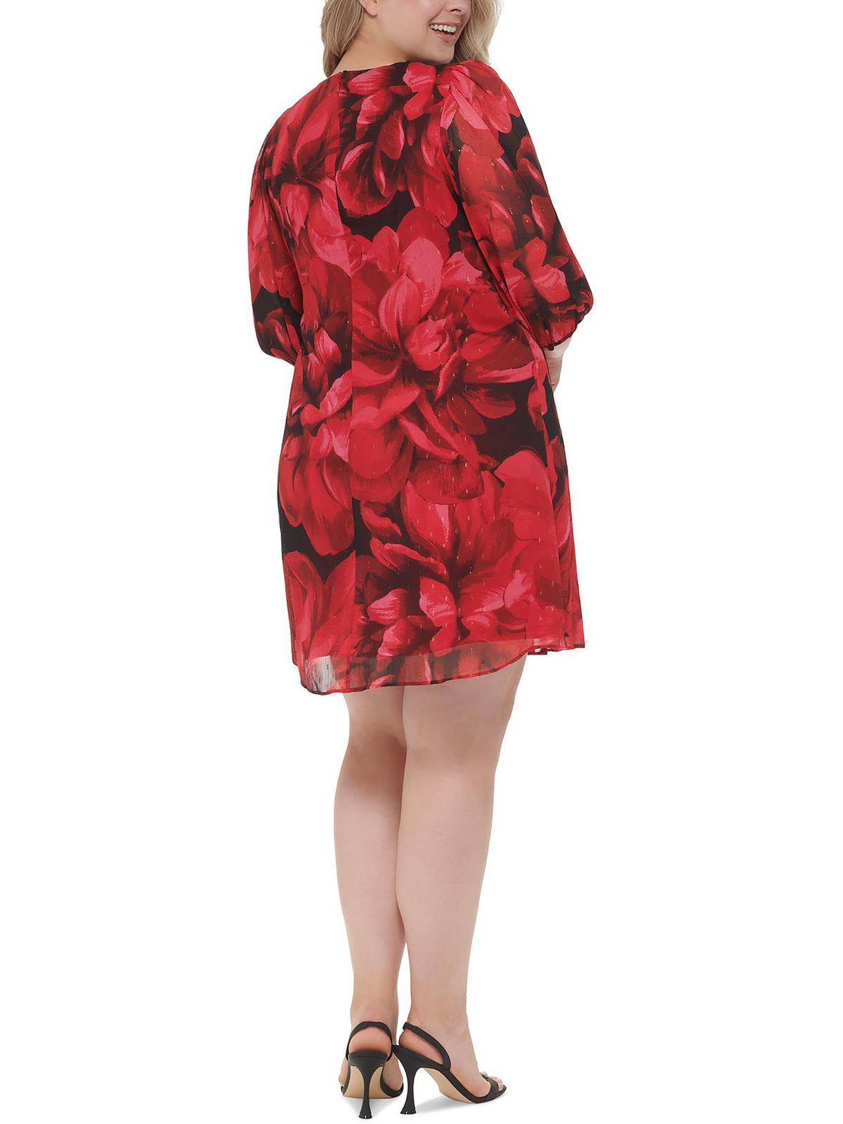 Vestido Calvin Klein Feminino em Chiffon com Acabamento Pintuck Vermelho Tamanho 22