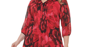 Vestido Calvin Klein Feminino em Chiffon com Acabamento Pintuck Vermelho Tamanho 22