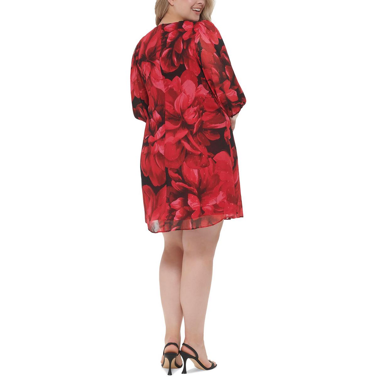 Vestido Calvin Klein Feminino em Chiffon com Acabamento Pintuck Vermelho Tamanho 14