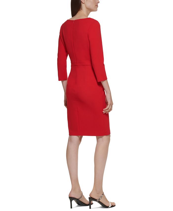 Vestido Calvin Klein Feminino com Decote Laço e Manga 3/4 Vermelho Tamanho 4 Petite