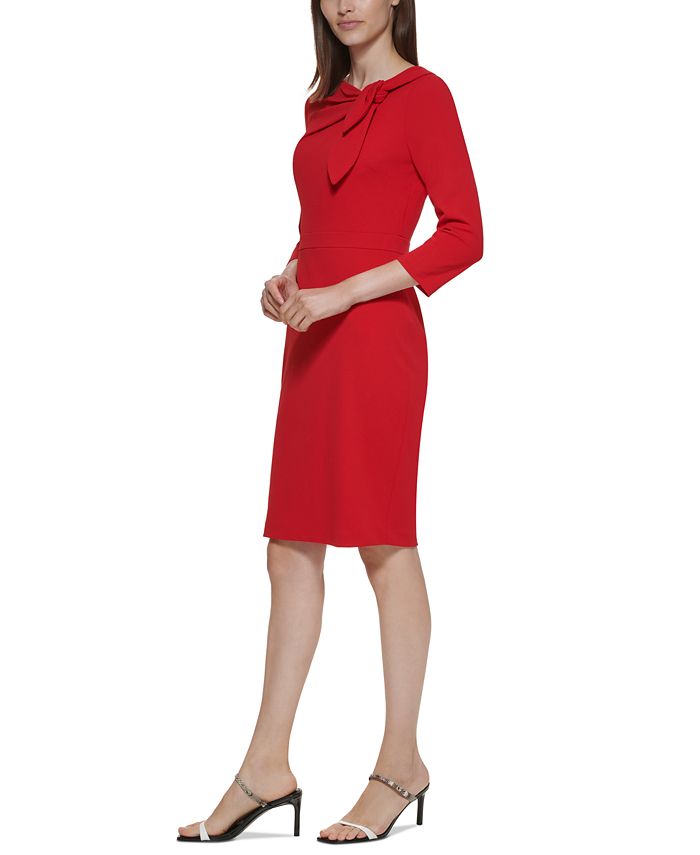 Vestido Calvin Klein Feminino com Decote Laço e Manga 3/4 Vermelho Tamanho 4 Petite