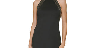 Vestido Calvin Klein Feminino Halter com Enfeites no Joelho Preto Tamanho 8