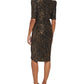 Vestido Calvin Klein Feminino com Lantejoulas, Decote em V, Manga Cotovelo, Preto, Tamanho 12