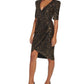 Vestido Calvin Klein Feminino com Lantejoulas, Decote em V, Manga Cotovelo, Preto, Tamanho 12