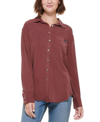 Calvin Klein Jeans Feminino Blusa com Botões Frontais Vermelha Tamanho P