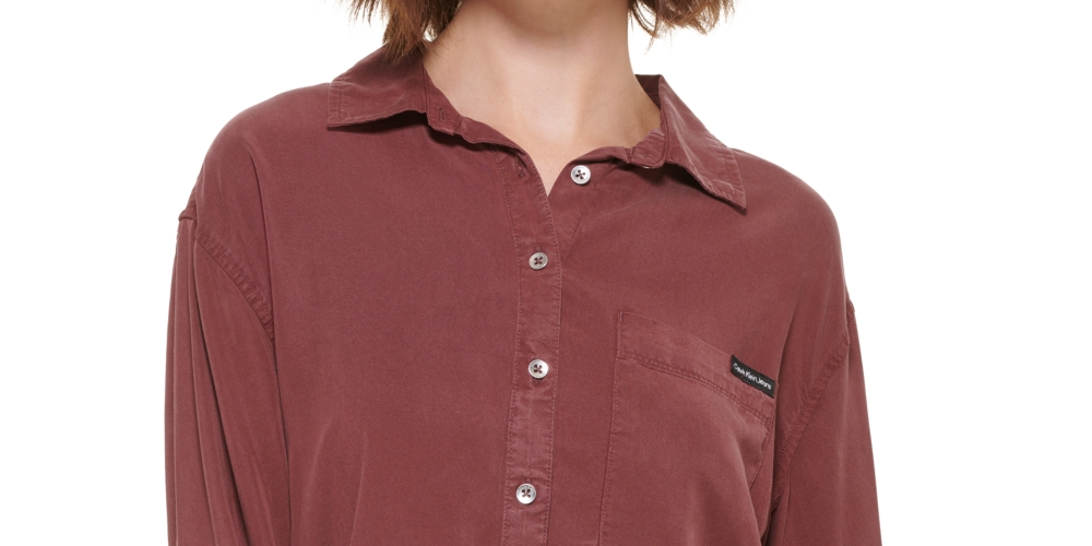 Calvin Klein Jeans Feminino Blusa com Botões Frontais Vermelha Tamanho P
