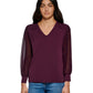 Blusa Calvin Klein Feminina Gola V Manga Chiffon Roxa Tamanho X-G