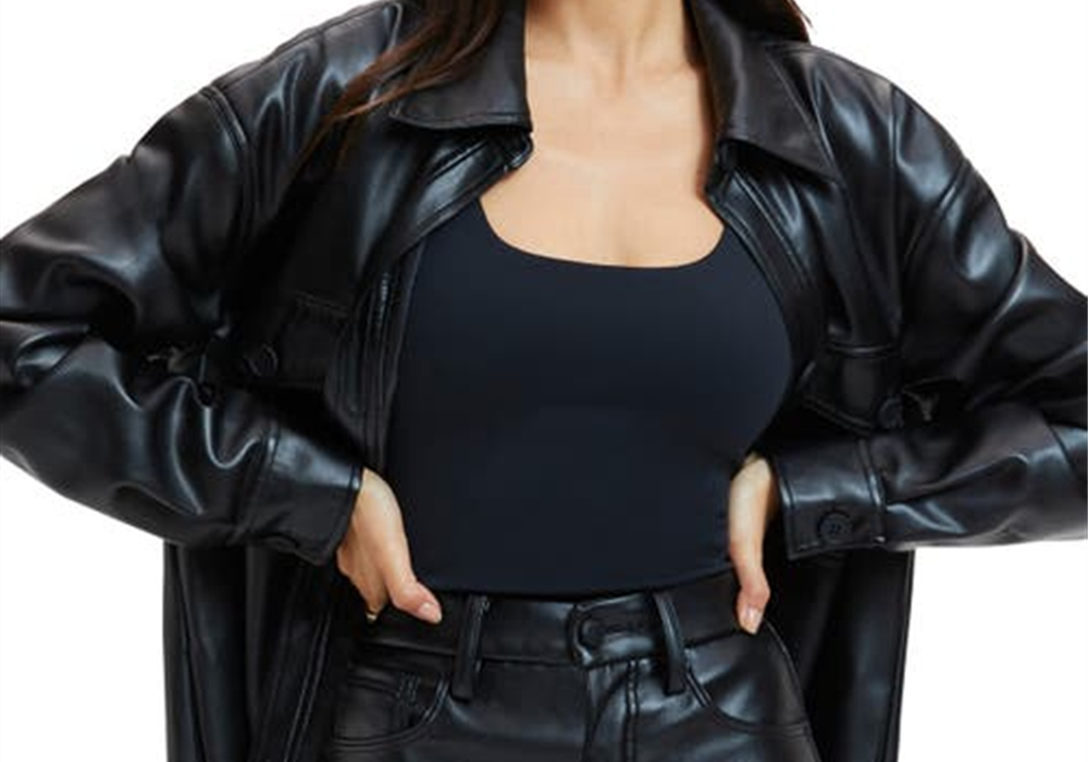 Good American Better Than Leather Shacket de couro sintético preto tamanho 7