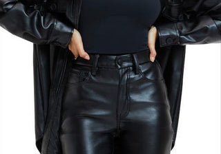 Good American Better Than Leather Shacket de couro sintético preto tamanho 7