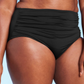 Calcinha de biquíni feminina Kona Sol com franzido e cintura alta, cobertura alta, preta, tamanho G