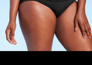 Calcinha de biquíni feminina Kona Sol com franzido e cintura alta, cobertura alta, preta, tamanho G