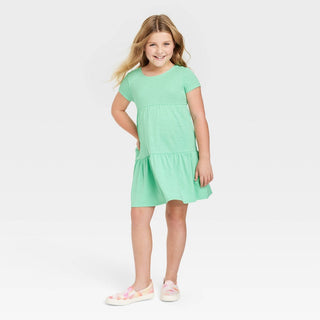Vestido de malha com manga curta e camadas para meninas Cat &amp; Jack, verde, tamanho G