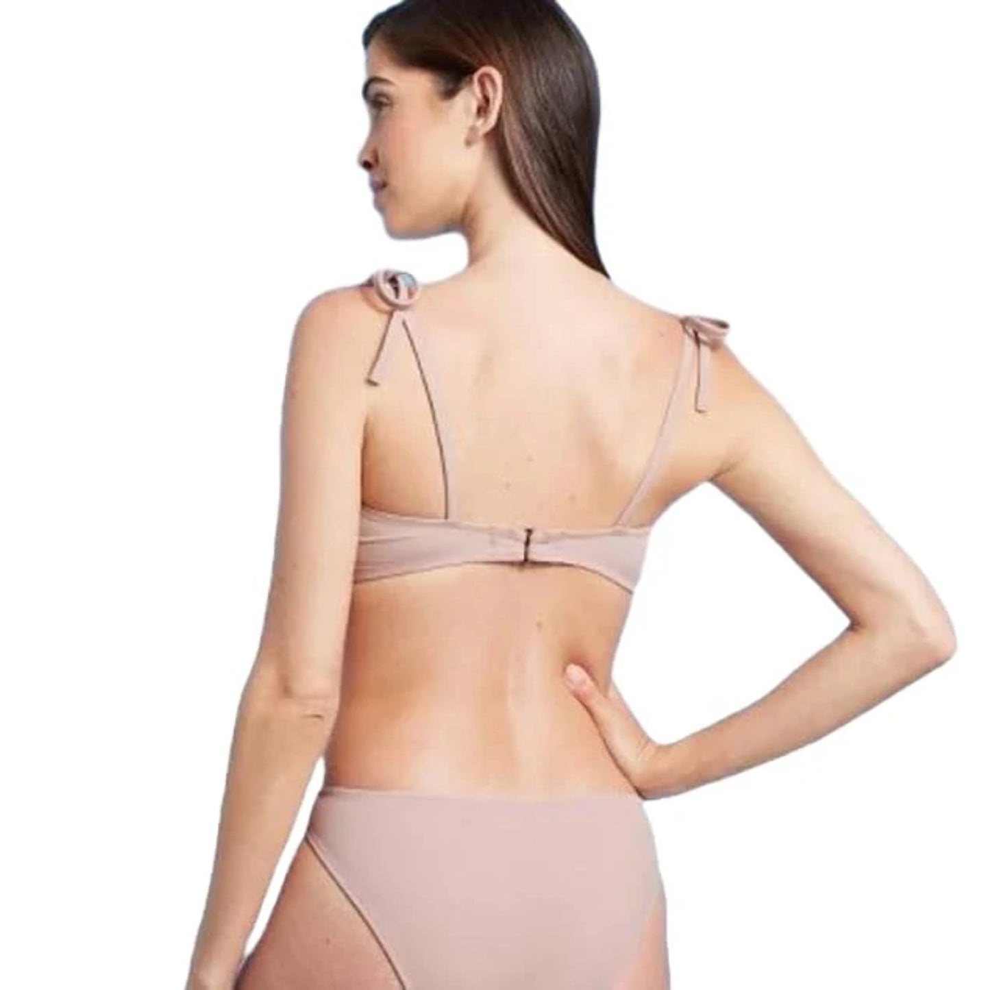 Top de biquíni feminino Shade &amp; Shore com amarração no ombro e franzido, marrom claro, tamanho 34C