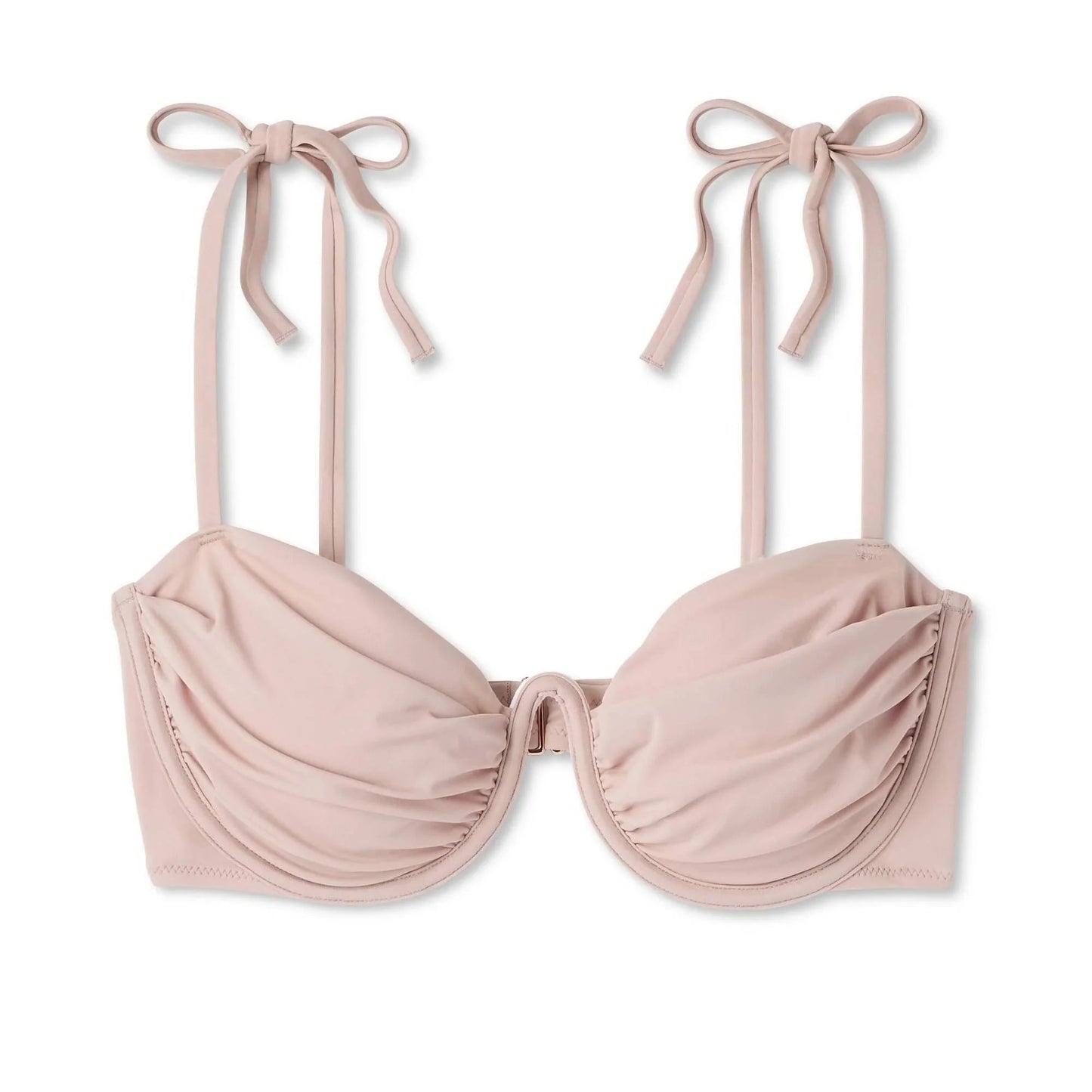 Top de biquíni feminino Shade &amp; Shore com amarração no ombro e franzido, marrom claro, tamanho 34C