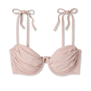 Top de biquíni feminino Shade &amp; Shore com amarração no ombro e franzido, marrom claro, tamanho 34C