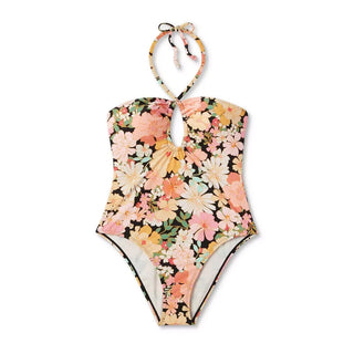 Shade &amp; Shore Maiô Feminino Halter Keyhole Bandeau One Piece Estampa Floral Multi Tamanho P