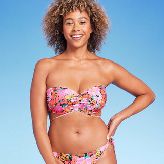Top de biquíni feminino Shade &amp; Shore com alças e estampa floral multicolorida, tamanho 38DD