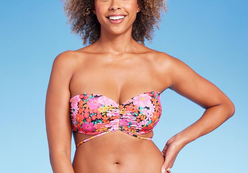 Top de biquíni feminino Shade &amp; Shore com alças e estampa floral multicolorida, tamanho 38DD