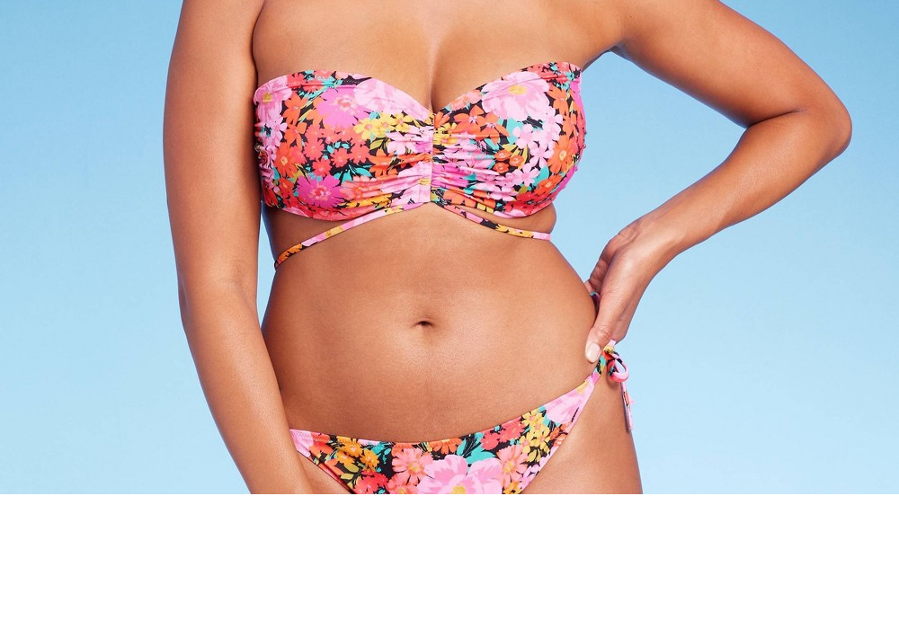 Top de biquíni feminino Shade &amp; Shore com alças e estampa floral multicolorida, tamanho 38DD