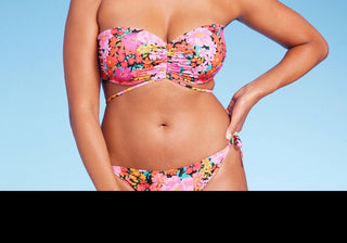 Top de biquíni feminino Shade &amp; Shore com alças e estampa floral multicolorida, tamanho 38DD