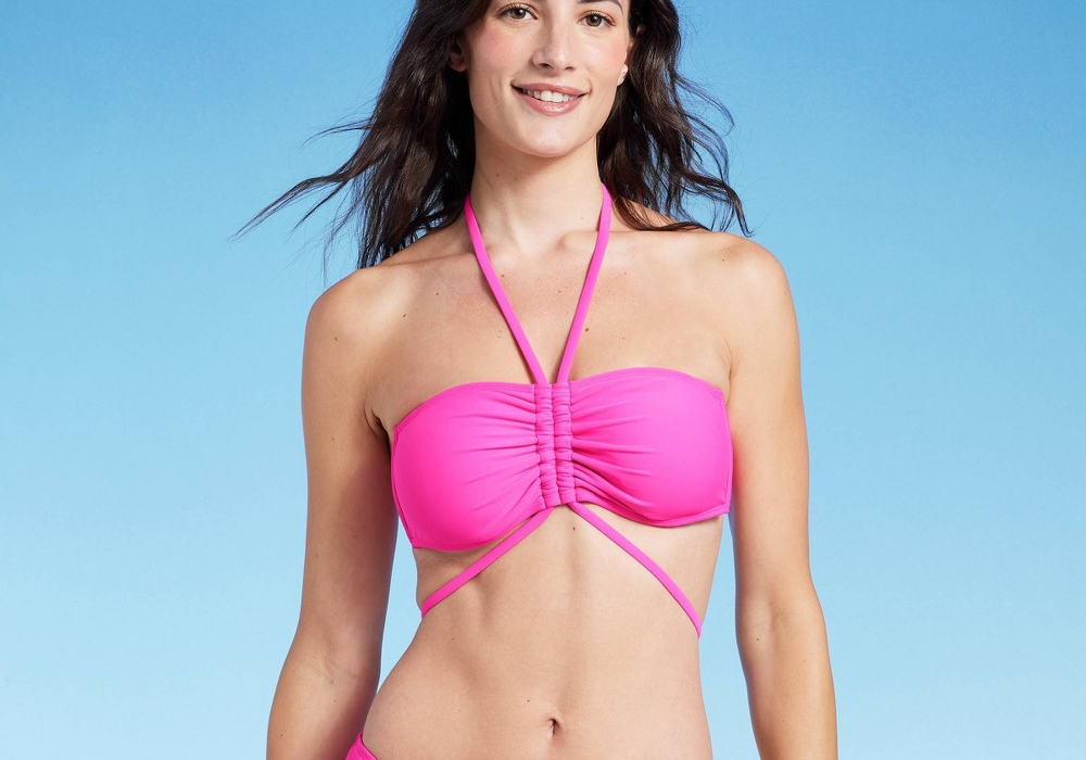 Top de biquíni feminino Shade &amp; Shore com alças e alças finas, rosa, tamanho P