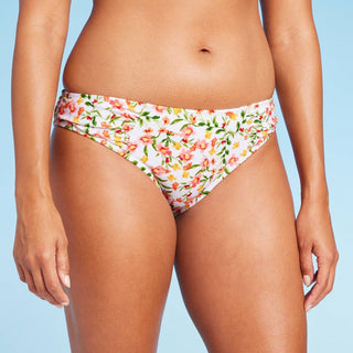 Calcinha de biquíni hipster com franzido lateral feminino Shade &amp; Shore, estampa floral multicolorida, tamanho GG