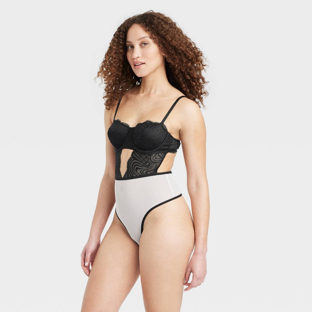 Body sem aro Auden feminino, coleção de renda, preto, tamanho G