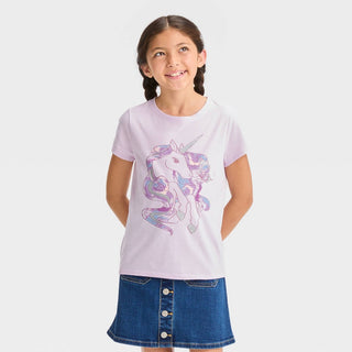 Camiseta estampada de manga curta Cat &amp; Jack para meninas, lilás claro, tamanho M