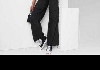 Calças de paraquedas femininas Wild Fable de cintura média, pretas, tamanho XXS