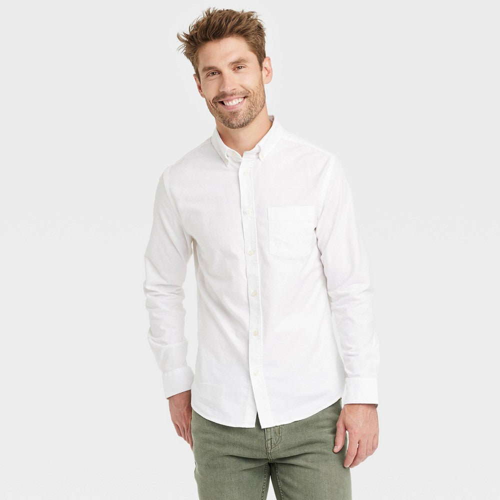 Camisa Oxford de manga comprida com botões Goodfellow &amp; Co Every Wear para homem, branca, tamanho G