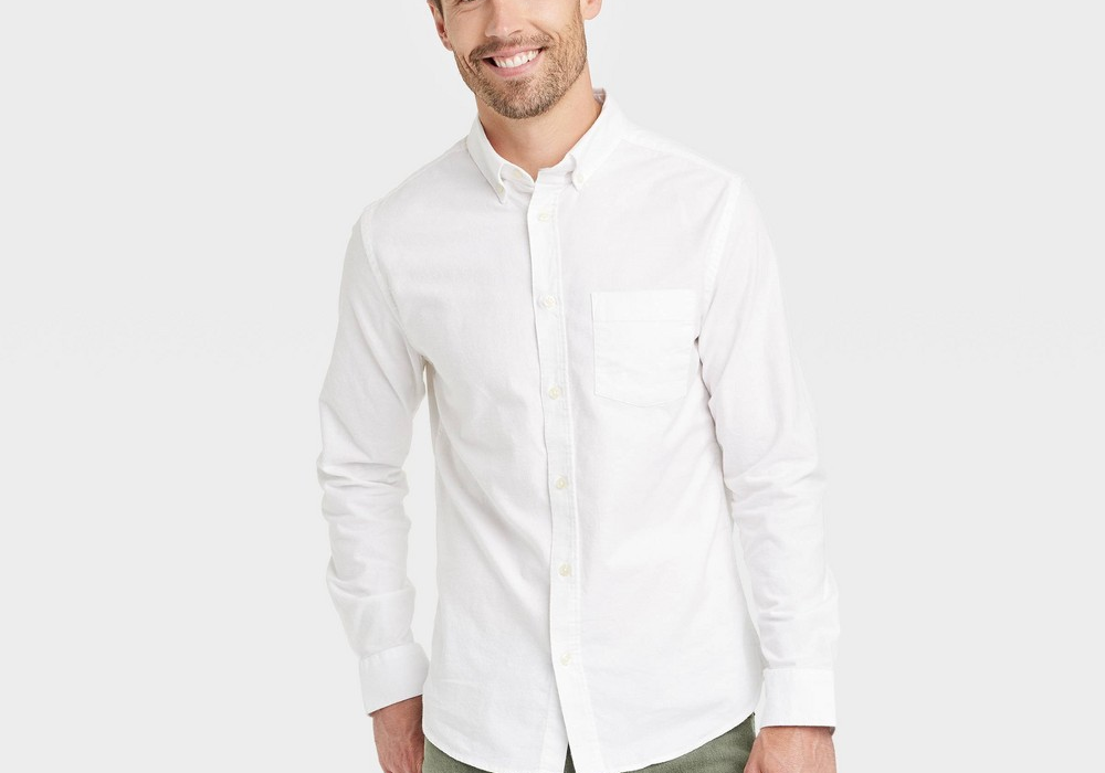 Camisa Oxford de manga comprida com botões Goodfellow &amp; Co Every Wear para homem, branca, tamanho G