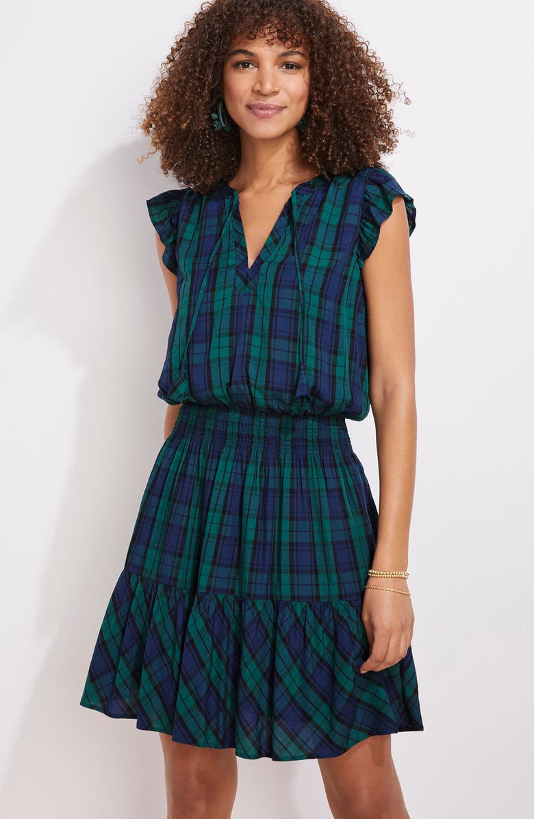 Vestido feminino com cintura franzida Vineyard Vines, verde, tamanho grande